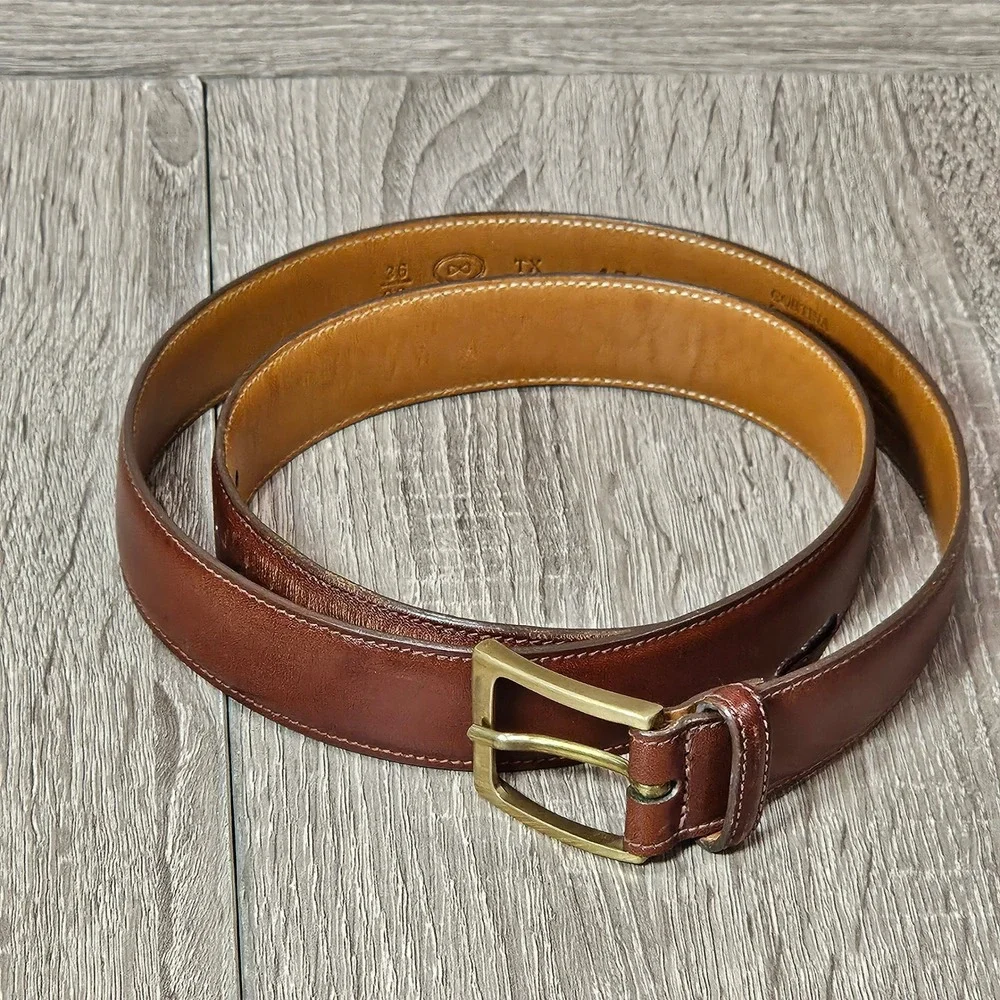 Trafalgar Mens Cortina Brown Leather Dress Belt 36 Made in USA Brass Buckle